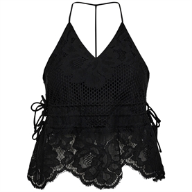 Haute L'Amitie Curvey Lace Hem Strap Top, Sort